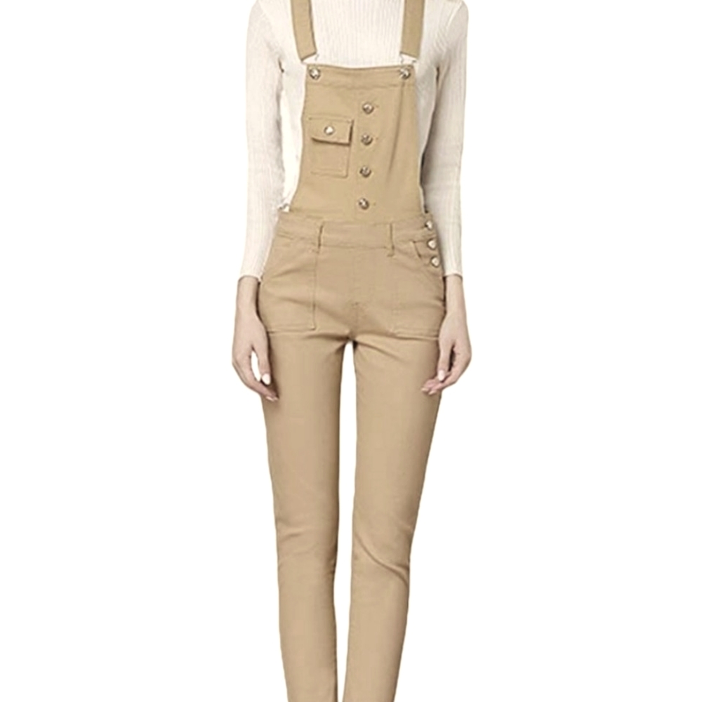 Ava Costume Nwt Beige Stretch Denim Bib Straight leg Overalls